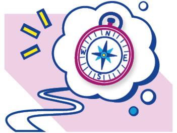 Iránytűt ábrázoló dekorációs célra szolgáló illusztrált színes grafika